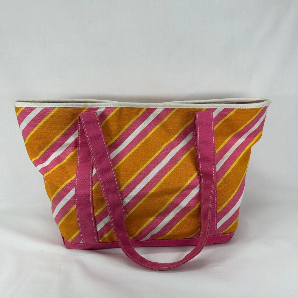 Vintage Y2K Bath & Body Works Pink Yellow Striped Canvas Tote Bag Beach Purse
